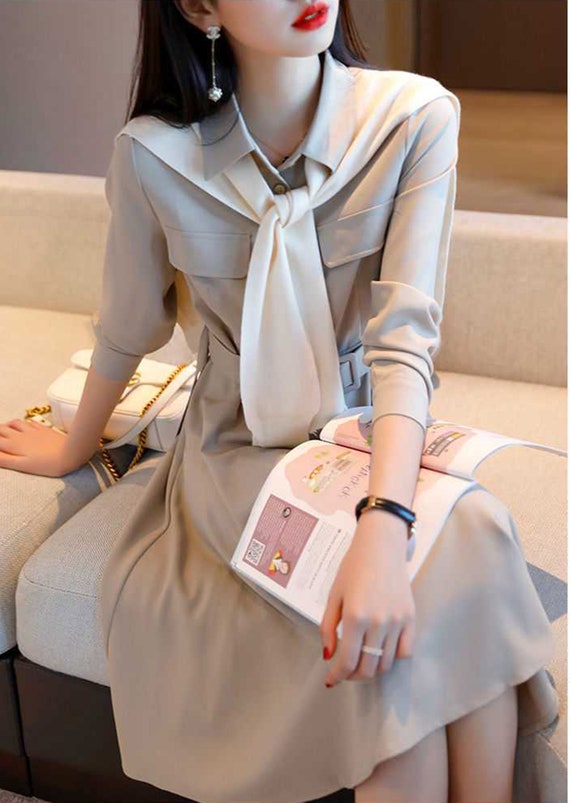 Korean Fashion Dress Style Office Causal Dress Collared - Etsy