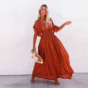 Boho Maternity Dress for Photo Shoot | Maternity Dress for Baby Shower | Summer Beach Cover Ups for Women | Flowy Maxi Dress | Orange Dress