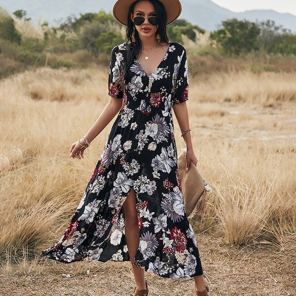 Smocked Waist Floral Dress main image 1