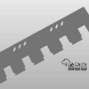 May include: A gray metal wall-mounted organizer with six slots for holding paint tubes. The organizer has a simple design with rounded edges and a small hole at the top for hanging.