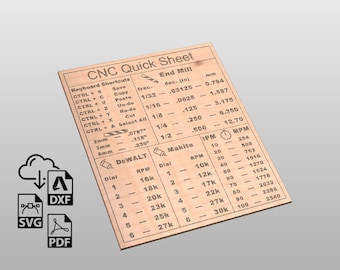 CNC Quick Reference Chart, Laser Cut Files, Glowforge, Laser SVG File, Vcarve