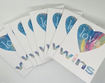 Love Wins Folded Notecard/Unique Art/Autism Created/LGBTQ+/Valentine Notecards/Unique Notecards/Folded Notecard/Rainbow Notecard/Love Wins