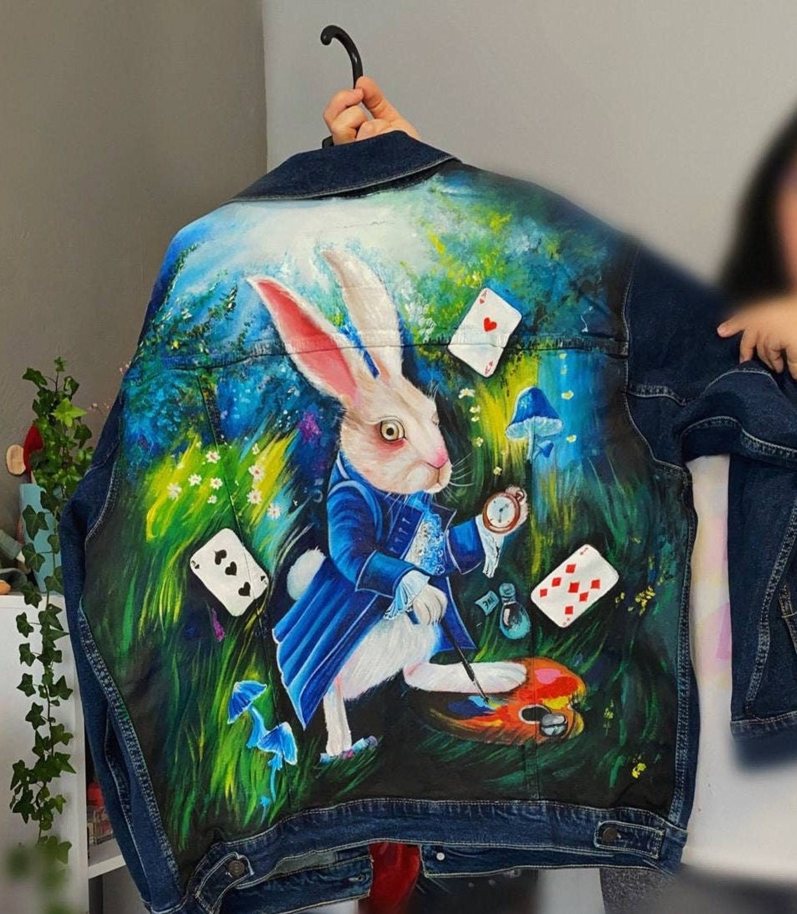 Alice Rabbit Jacket Custom Alice in Wonderland Denim Jacket Personalized Hand Painted Denim ...