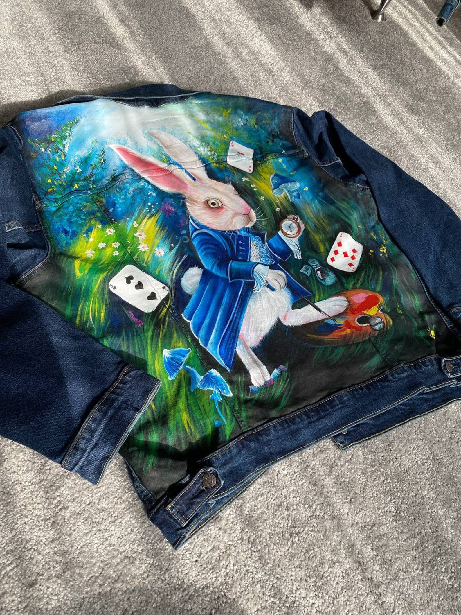 Alice Rabbit Jacket Custom Alice in Wonderland Denim Jacket Personalized Hand Painted Denim ...