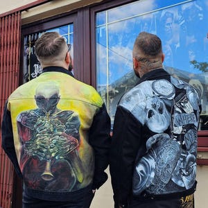 Hand Painted Jacket Custom: Painted Denim Jacket, Unique Personalized Clothing For Any Idea You Have, Custom Denim Jacket For Men