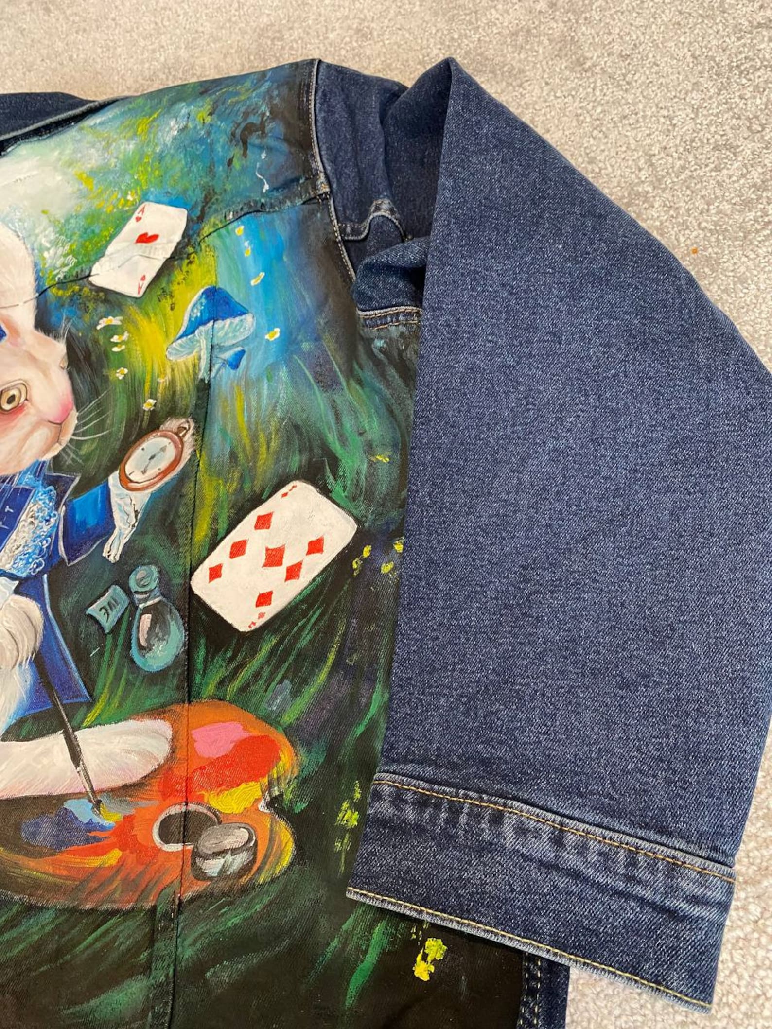 Alice Rabbit Jacket Custom Alice in Wonderland Denim Jacket Personalized Hand Painted Denim ...