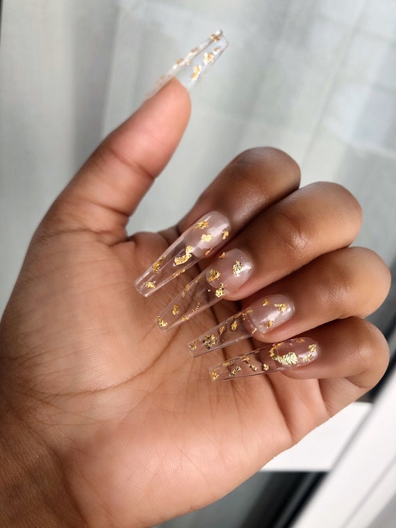 Gold Flakes Press on Nails Luxury Press on Nails Press on Nails