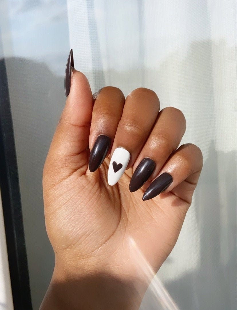 Brown & White Heart Press on Nails Luxury Press on Nails - Etsy Sweden