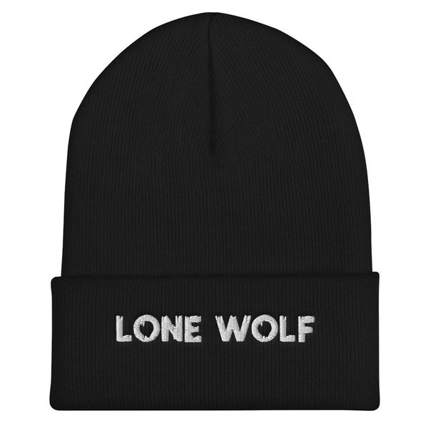 Lone wolf large slouch Cuffed Embroidered  Beanie