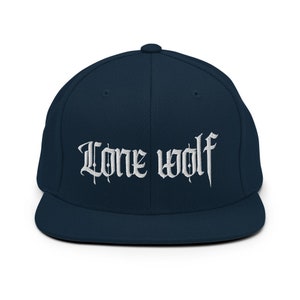 Lone wolf, gothic text, solid color and camo Snapback Hat