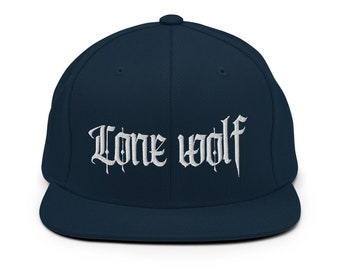 Lone wolf, gothic text, solid color and camo Snapback Hat