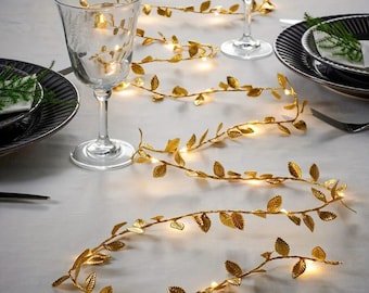 Gold Leaf Fairy String Lights: Table Centerpiece, Warm White LED (Battery)