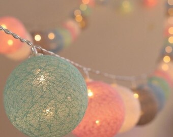 10/20 Cotton Balls LED String Lights Fairy Lamp Copper Wire Girl's Bedroom Decor 