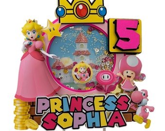Princess Peach Cake Topper, Super Mario Princess Cake Topper,  Shaker Cake Topper with LED Lights. Mario Birthday Cake Topper for Girl