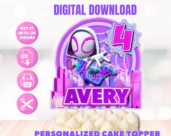 Printable Spider Gwen Cake Topper. PNG Ghost Spider Cake Topper. Digital Download Girl Spidey Cake Topper.