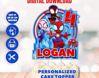 Printable Spidey and Friends Cake Topper (PNG, PDF Digital Download)