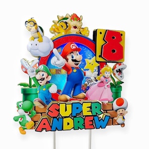 Super Mario Cake Topper, Mario Cake Topper Shaker with LED Lights. Video Game Cake Topper. Custom Personalized Mario 3D Cake Topper
