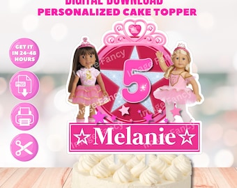 Printable Personalized Doll Cake Topper. Digital Download Doll Cake Topper.