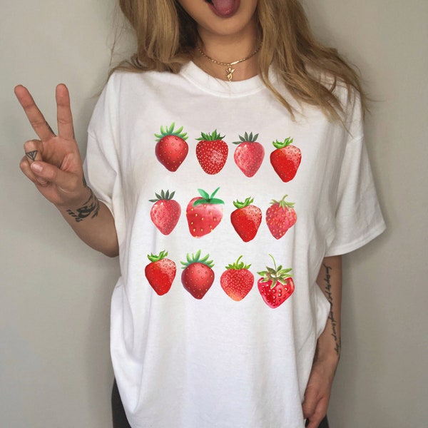 Cute Strawberry Tshirt | Comfort Colors Summer Strawberry Shirt, Cottagecore Berries Tshirt, Strawberry Aesthetic, Botanical Garden Tshirt