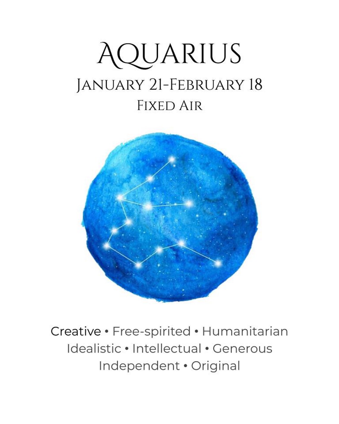 Aquarius sun sign print Positive Aquarius qualities Etsy
