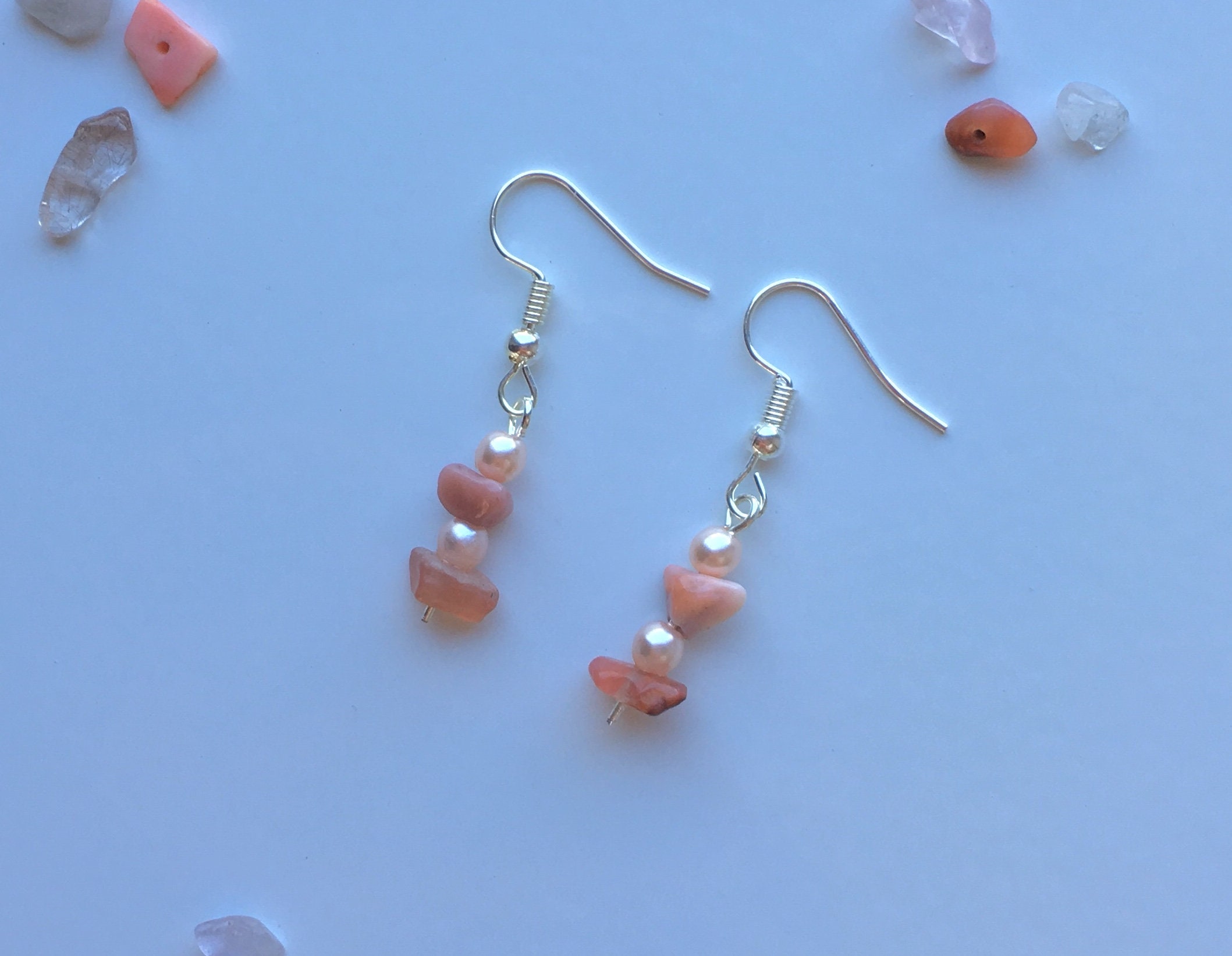 Pink stone earrings and pink beads Etsy
