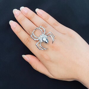 Adjustable Silver Spider Cuff Ring