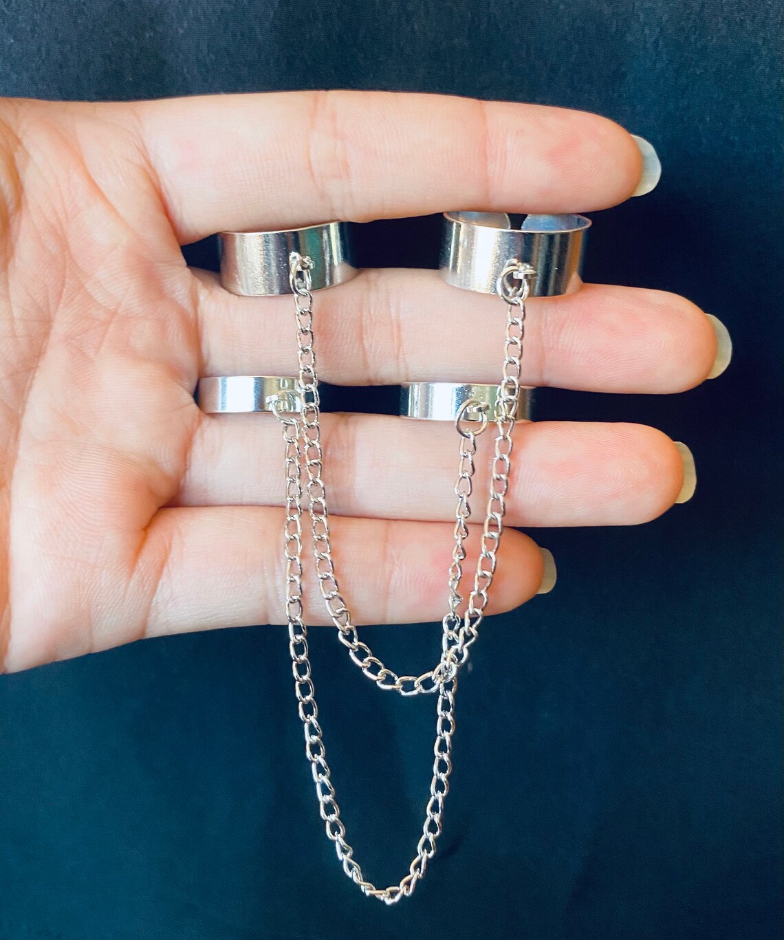 Four Silver Cuff Rings | Chained Rings | Adjustable Silver Cuff Rings ...