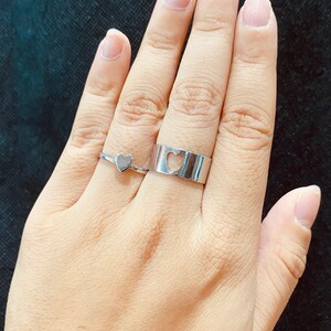 Adjustable Pair of Heart Rings | Silver Matching Couples Heart