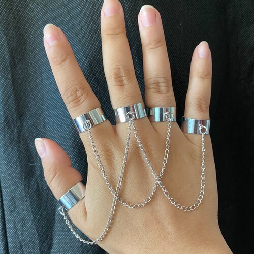 Handmade Five Finger Chain Rings Adjustable Cross Chain Etsy