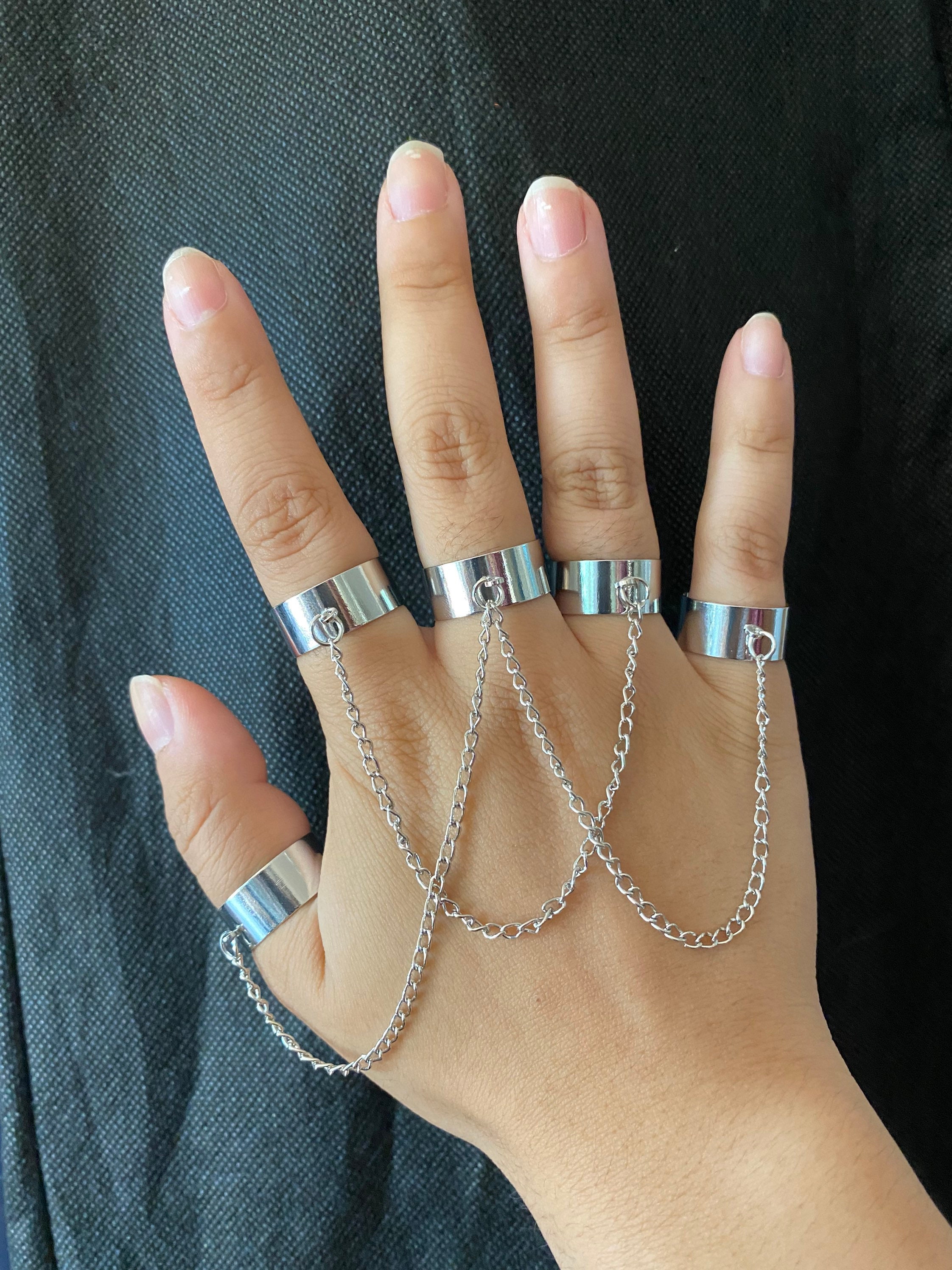 Handmade Five Finger Chain Rings Adjustable Cross Chain Linked Cuff Rings -   Norway