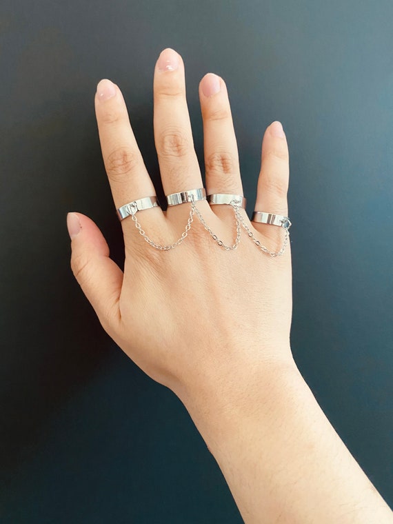 Four Finger Chain Rings Adjustable Chain Linked Cuff Rings 