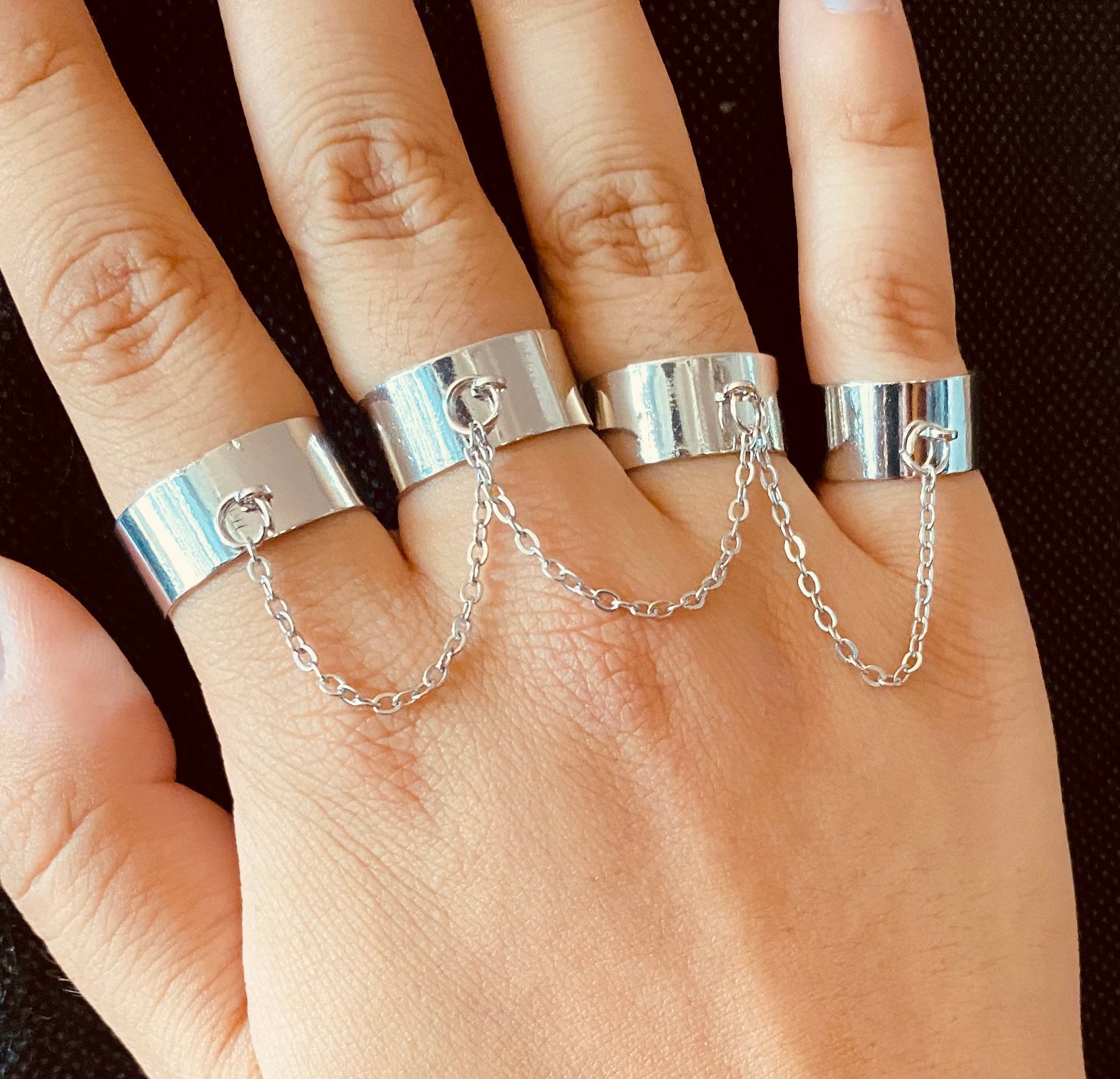 Large Four Finger Chain Linked Rings | Adjustable Chain Linked