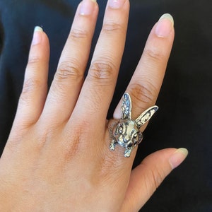Bunny Ring | Antique Silver Ring | Mens Silver Rabbit Ring | Adjustable Cuff Ring