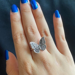 Adjustable Antique Silver Butterfly Cuff Ring