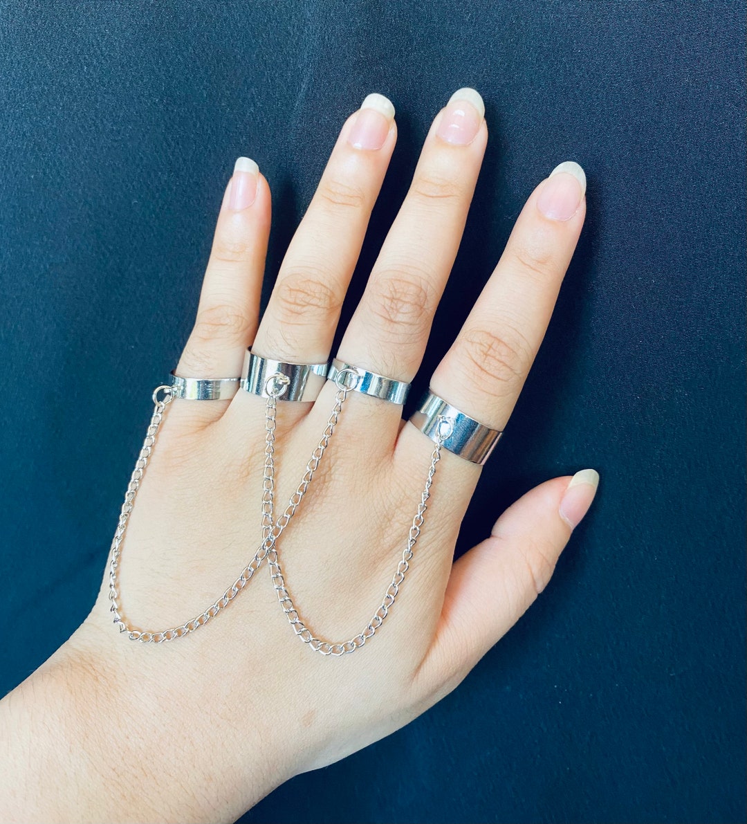 Four Silver Cuff Rings | Chained Rings | Adjustable Silver Cuff Rings ...