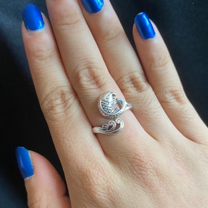 Silver Antique Fish Cuff Ring