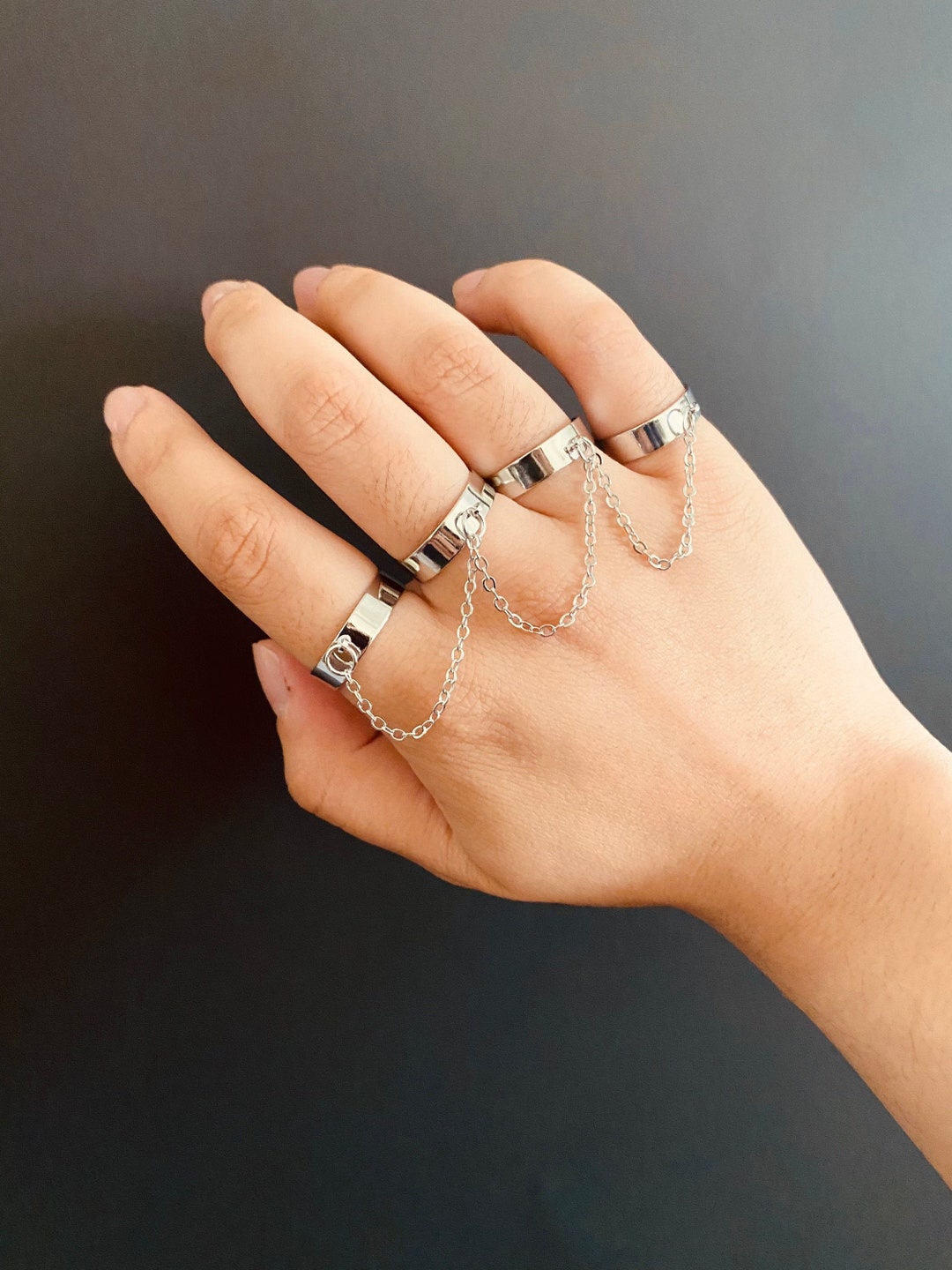 Handmade Five Finger Chain Rings | Adjustable Chain Linked Cuff Rings