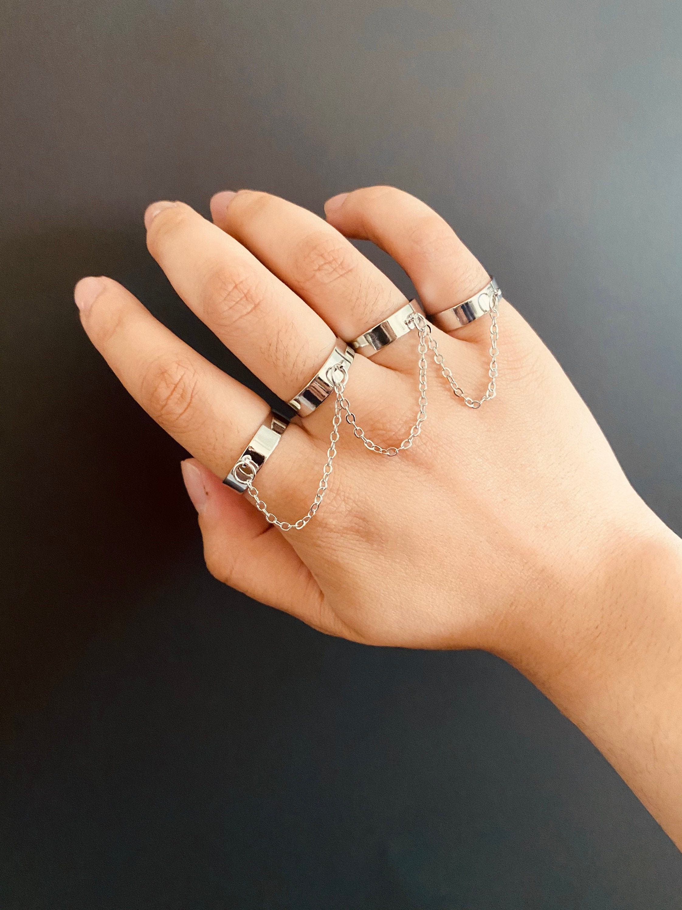 Four Finger Chain Rings Adjustable Chain Linked Cuff Rings 