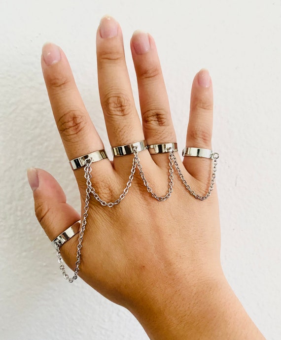 Handmade Five Finger Chain Rings | Adjustable Chain Linked Cuff Rings