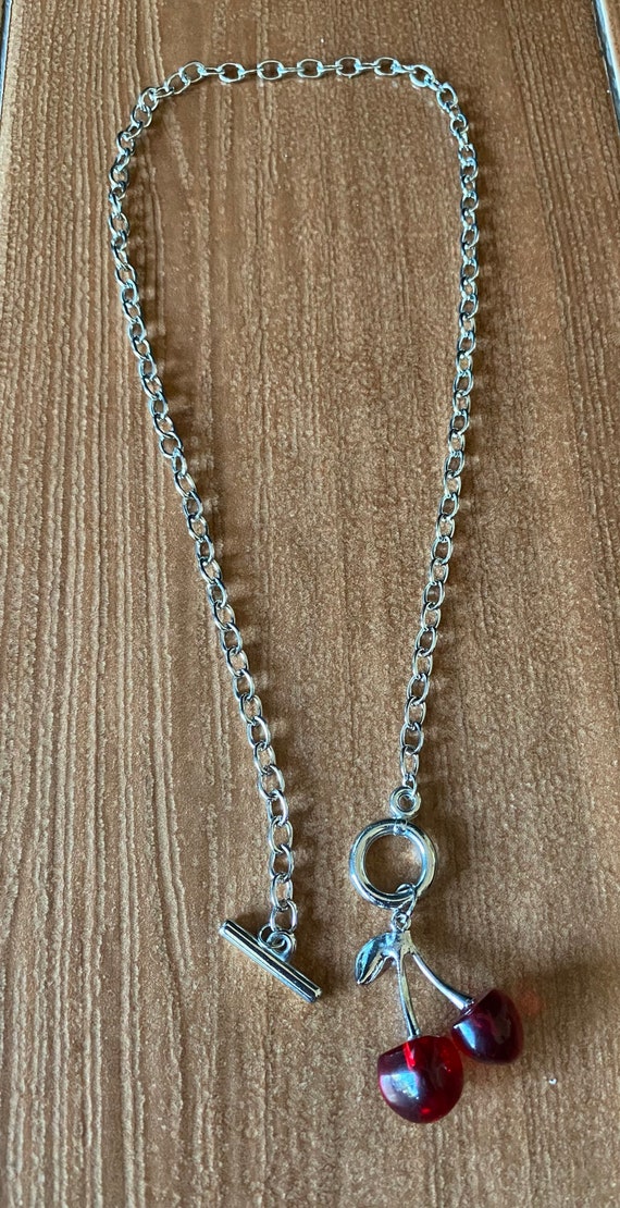 Silver Chain Necklace | Red Cherry Necklace | Cherry Choker