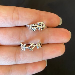 Two Silver Antique Rings | Comedy and Tragedy Face Mask Ring | Thorny Ring