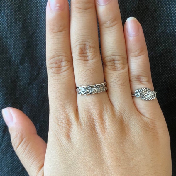 Cute Matching Leaf Ring Set | Antique Silver Rings | Simple Petite Rings | Matching Ring Set