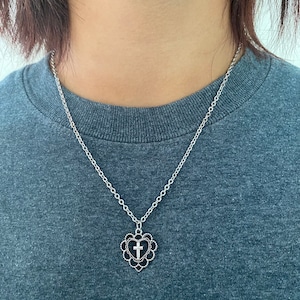 Handmade Silver Chain Necklace | Heart Cross Necklace | Gothic Necklace | Cross Pendant