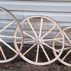 Wooden Wagon Wheels - Buggy Wheels - Wooden Cart Wheels - Aluminum Hub - Amish Handmade - Country Decor- Primitive