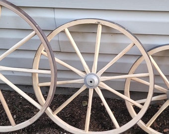 Wooden Wagon Wheels - Buggy Wheels - Wooden Cart Wheels - Aluminum Hub - Amish Handmade - Country Decor- Primitive