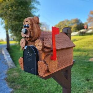 Bear Mailbox  Amish Handmade, Wooden With Metal Box Insert USPS Approved - Made With Yellow Pine Rougher Head