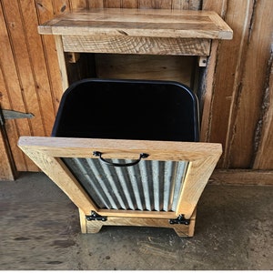Tiltout Trash Can, Recycling Bin, Wood Storage, Cabinet Amish Handmade, Garbage Can