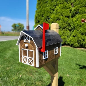 Dutch Amish Mailbox Handmade Wooden, Choose Your Color, Amish Made Mailbox With Red Flag and Black Roof