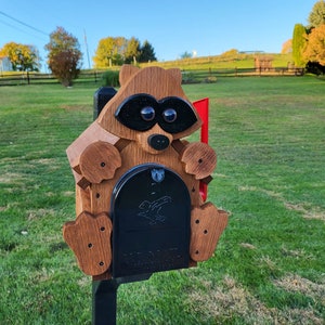 Raccoon Mailbox Amish Handmade, Wooden With metal Box Insert USPS Approved - Made With Yellow Pine Rougher Head