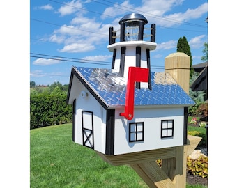 Amish Mailbox With Solar Lighthouse - Wood or Poly Lumber - Handmade Active